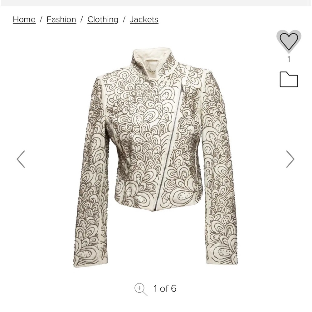 Alice + Olivia Jace Beaded Cream Leather Moto Motorcycle Jacket